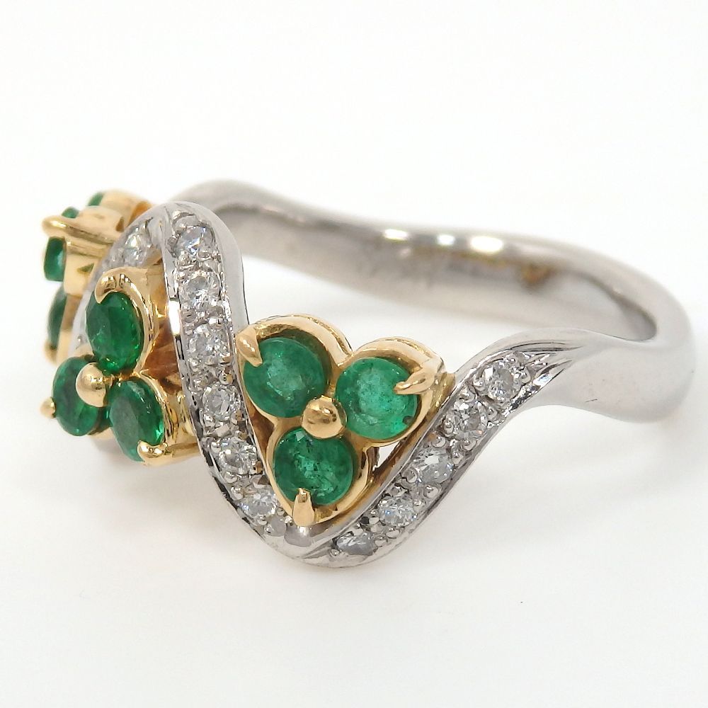 Pt900 プラチナ K18 ゴールド エメラルド 0.70ct ダイヤモンド 0.20ct