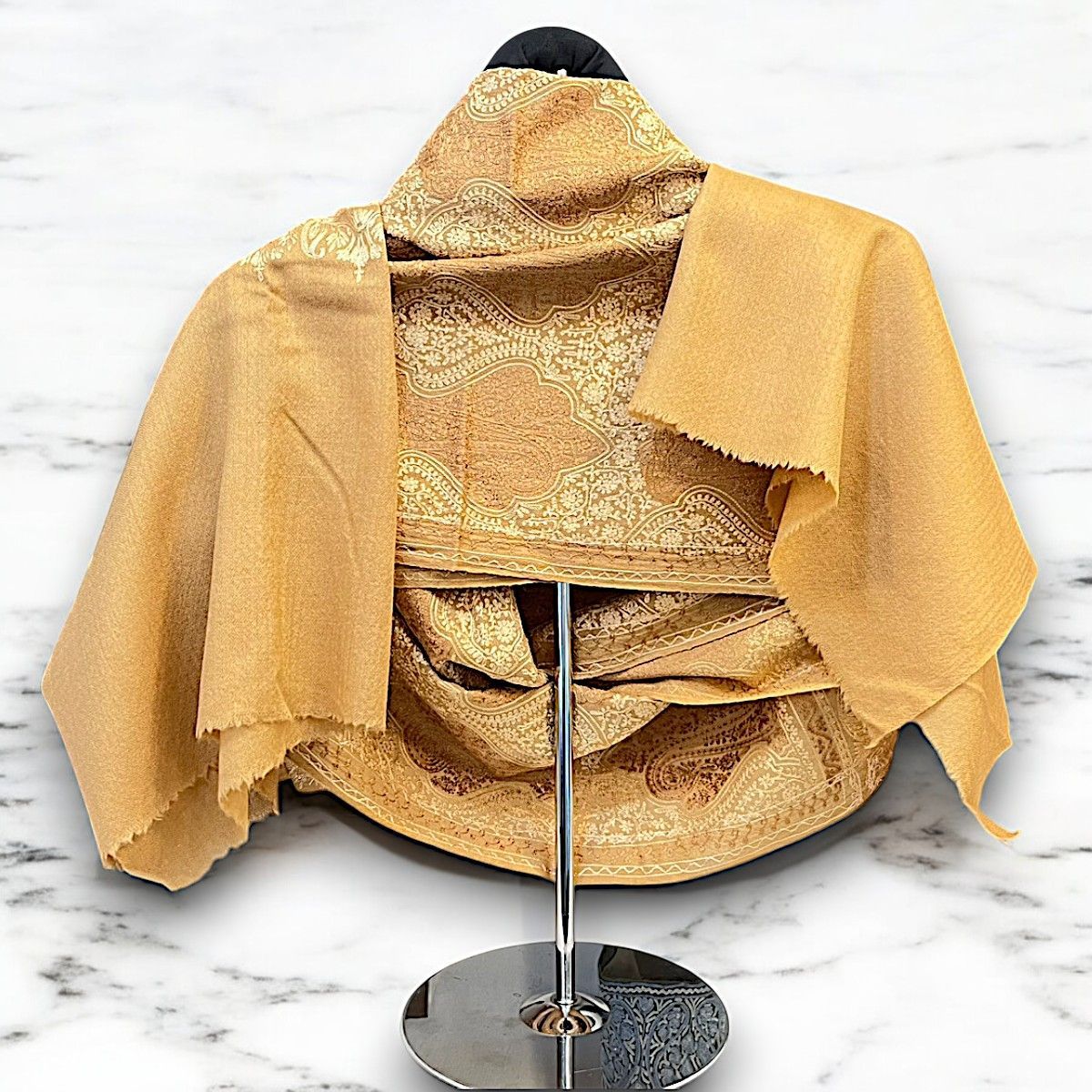 ETRO ペイズリー柄 シルクウール混 ゴールドオレンジ 大判ショール