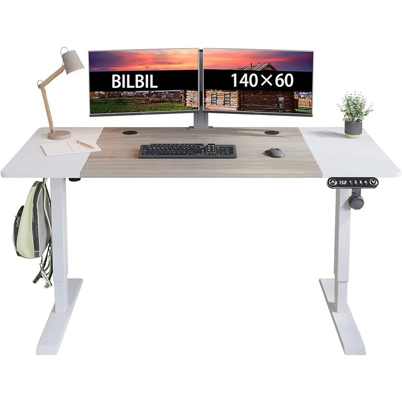 BilBil デスク パソコンラック つくえ 電動昇降式 机 140CM×60CM 電動式スタンディングデスク オフィスワークテーブル 昇降式机 ゲーミングデスク 電動式 高さ 71-117CM 高さ調節可能 メモリー機能