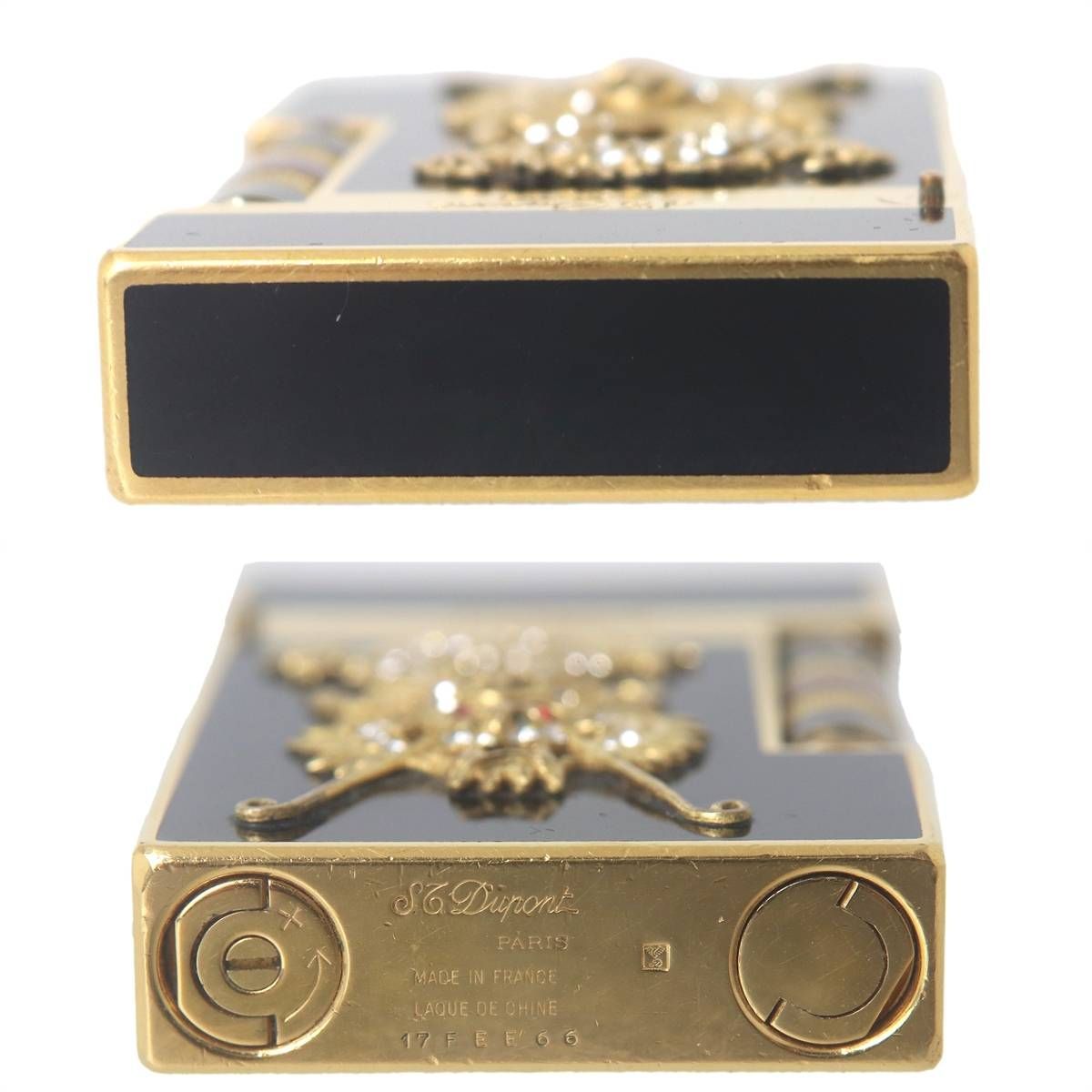 S.T. DUPONT エス テー デュポン ガスライター ライン2 龍 ストーン欠けあり ブラック×ゴールド 62×37×7 mm NT Bランク WWW_KANDAIZUMI_COM