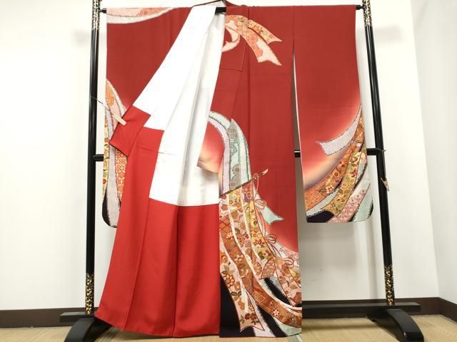 平和屋着物▽豪華振袖 鳳凰几帳花蝶文 暈し染め 金彩 正絹 逸品