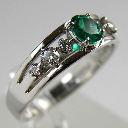SH19471】値下げ交渉あり～Pt900 エメラルド リング 0.37ct D1.00ct 
