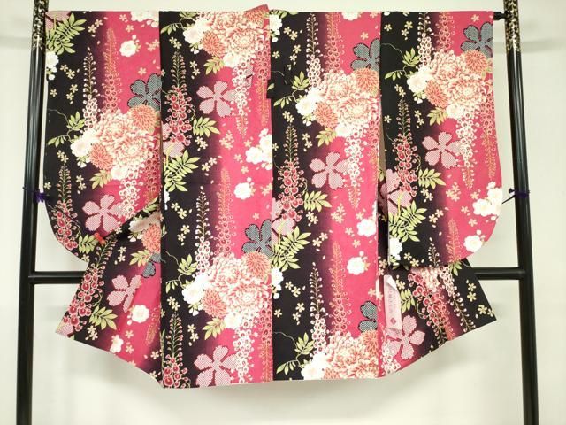 平和屋着物●小振袖 二尺袖 草花文 暈し染め 洗える着物 ♥ DAAX1517op