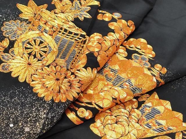 平和屋着物▽訪問着 単衣 御所車文 金銀彩 正絹 逸品 AAAZ1729fy