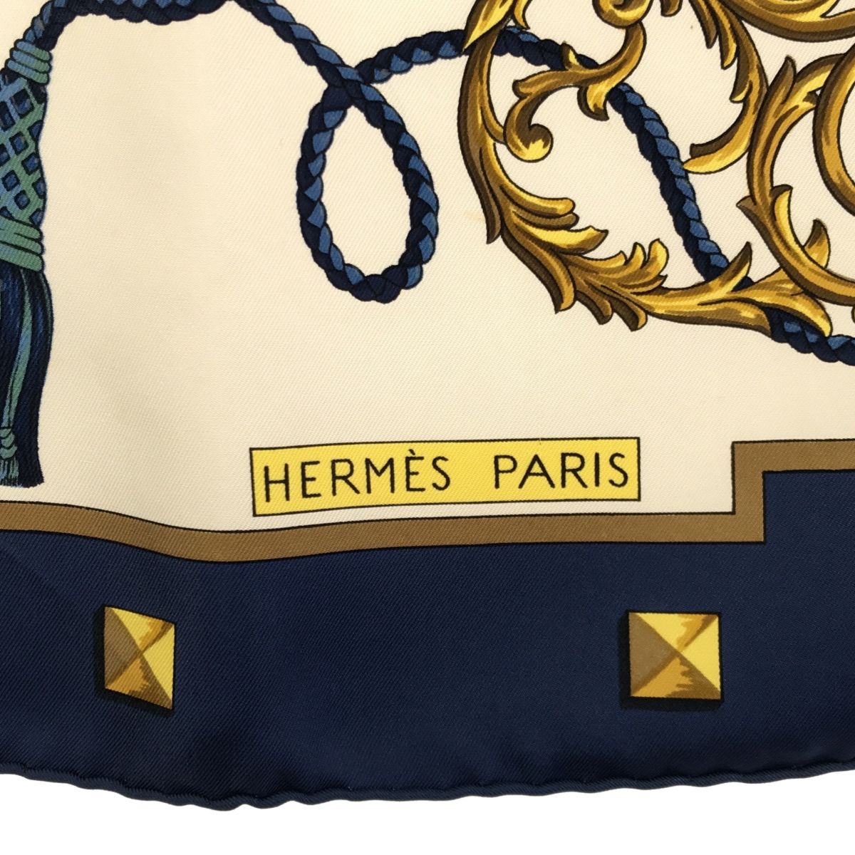 エルメス HERMES スカーフ カレ90 LES CLES 鍵 シルク ブルー 青