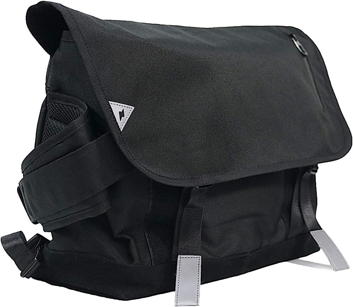 【人気商品】大容量 肉厚背面クッション付で疲れにくい メッセンジャーバッグ 15.6インチPC収納可能 撥水 反射板材付 [adelphos] MBG2 (ブラックXL)
