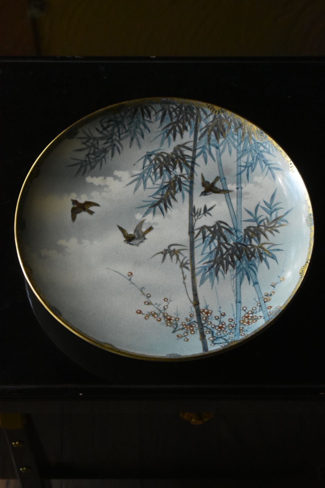 古美術　皿　水盤 古美術】薩摩焼 色絵金彩風景文皿 寿山 壽山 径21.1cm 桐箱入り