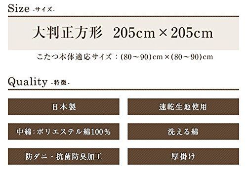 洗える こたつ布団 正方形 大判 防ダニ 掛け布団単品 アイボリー 205