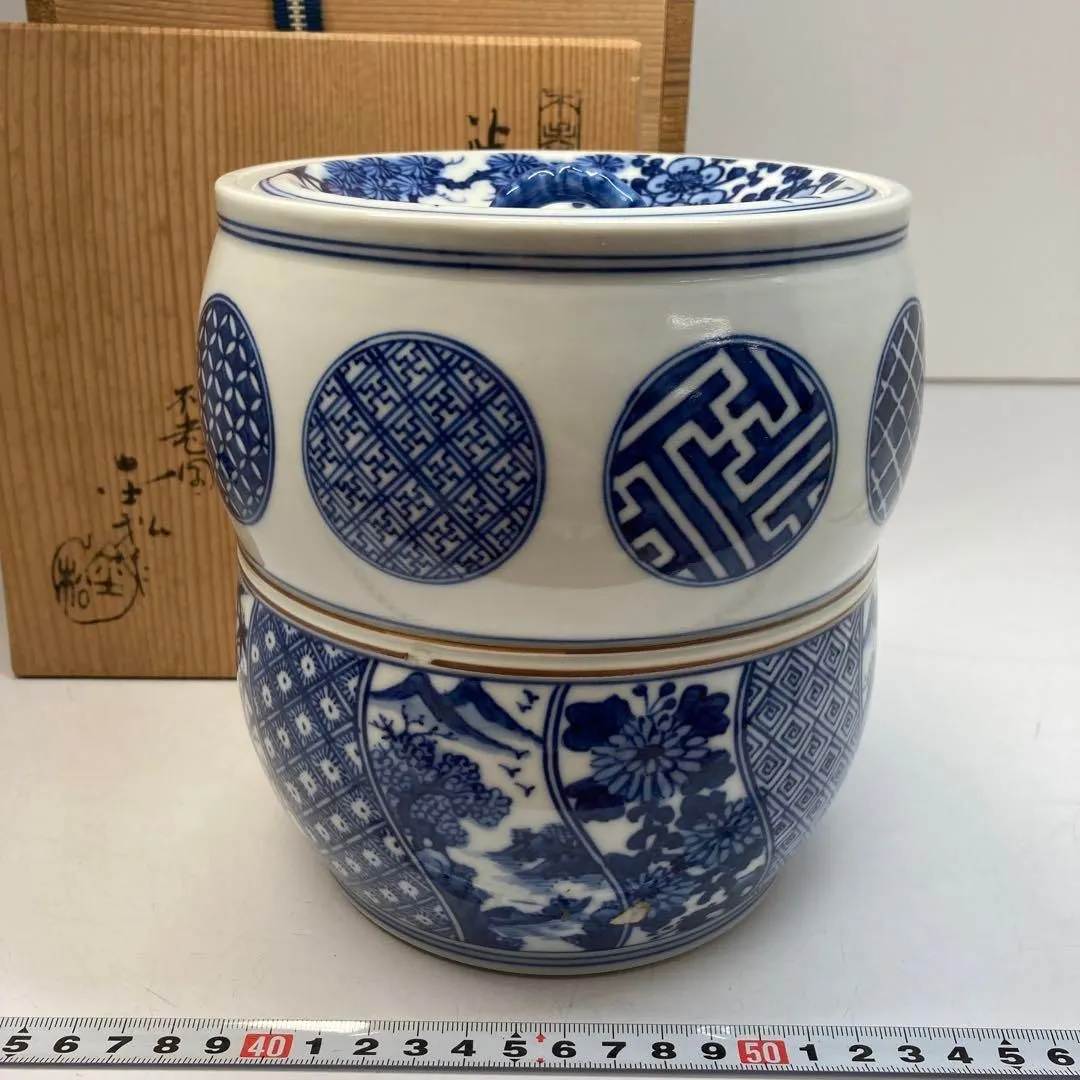 茶道具 祥瑞蜜柑丸文 水指 景徳鎮玉懐英造 共箱 変え蓋付 茶道具 水指
