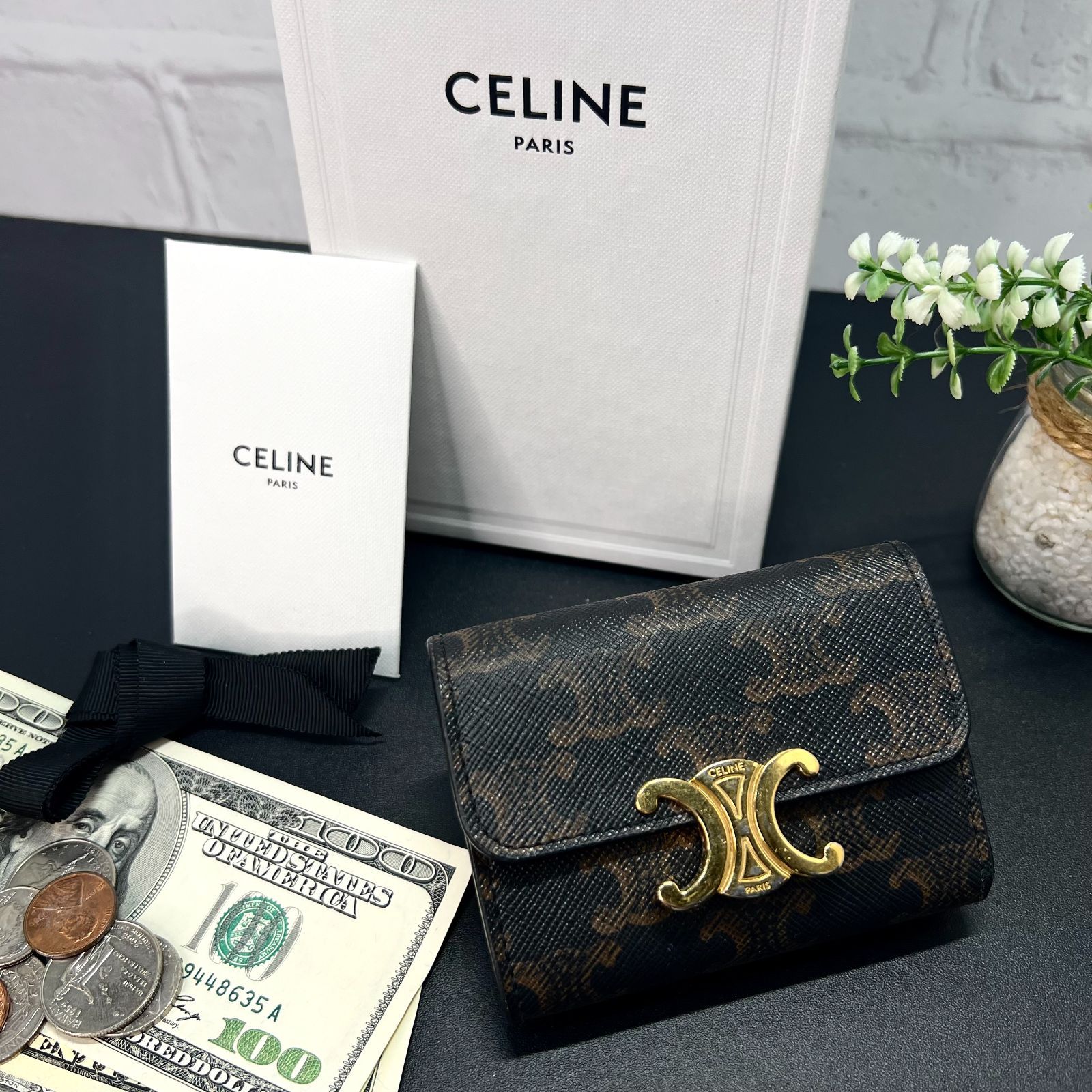 CÉLINE ブラック レザー 財布 ミニウォレット