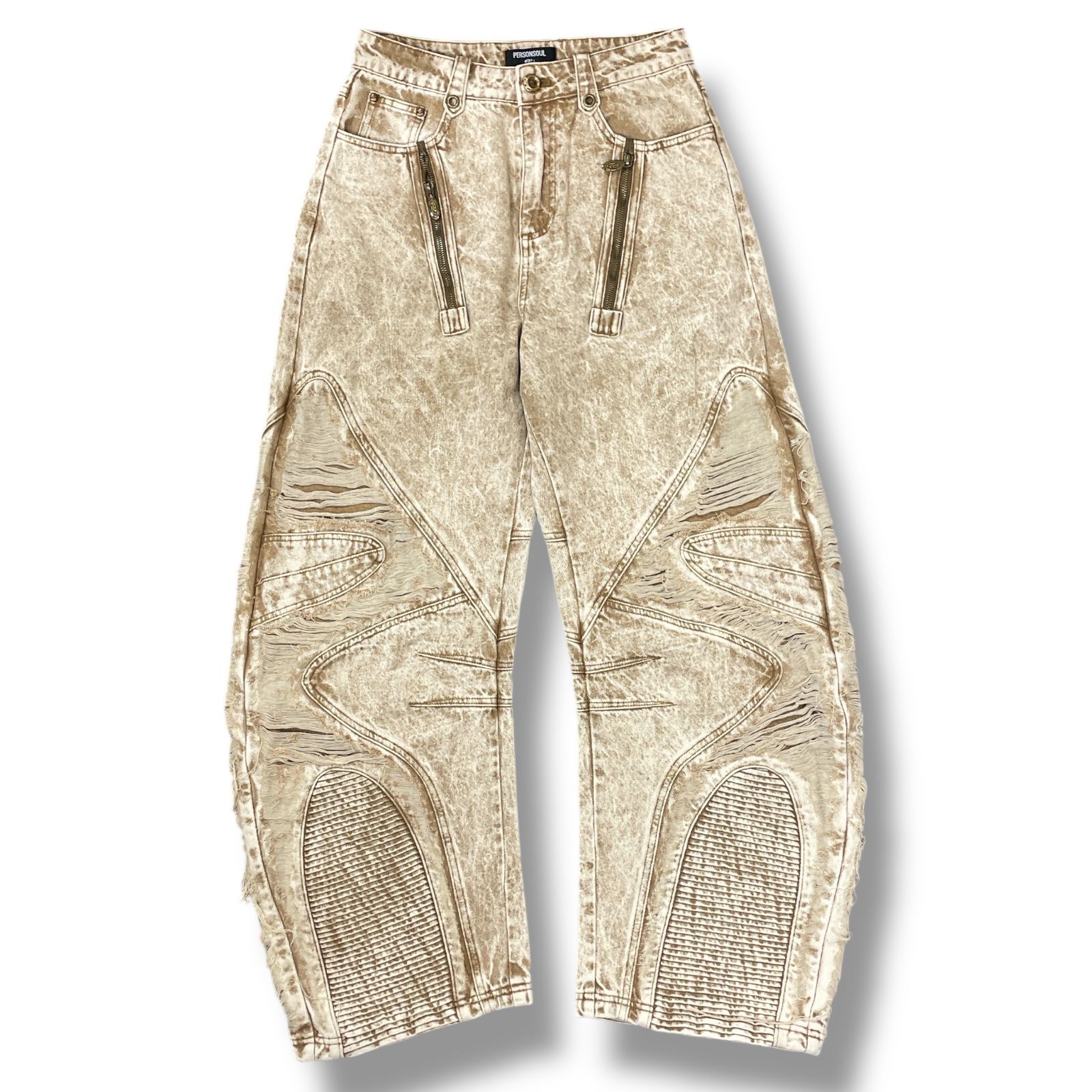 パンツ PERSONSOUL Apricot Broken Jeans PERSONSOUL(パーソンソウル) - Distroyed Apricot Baggy Jeans