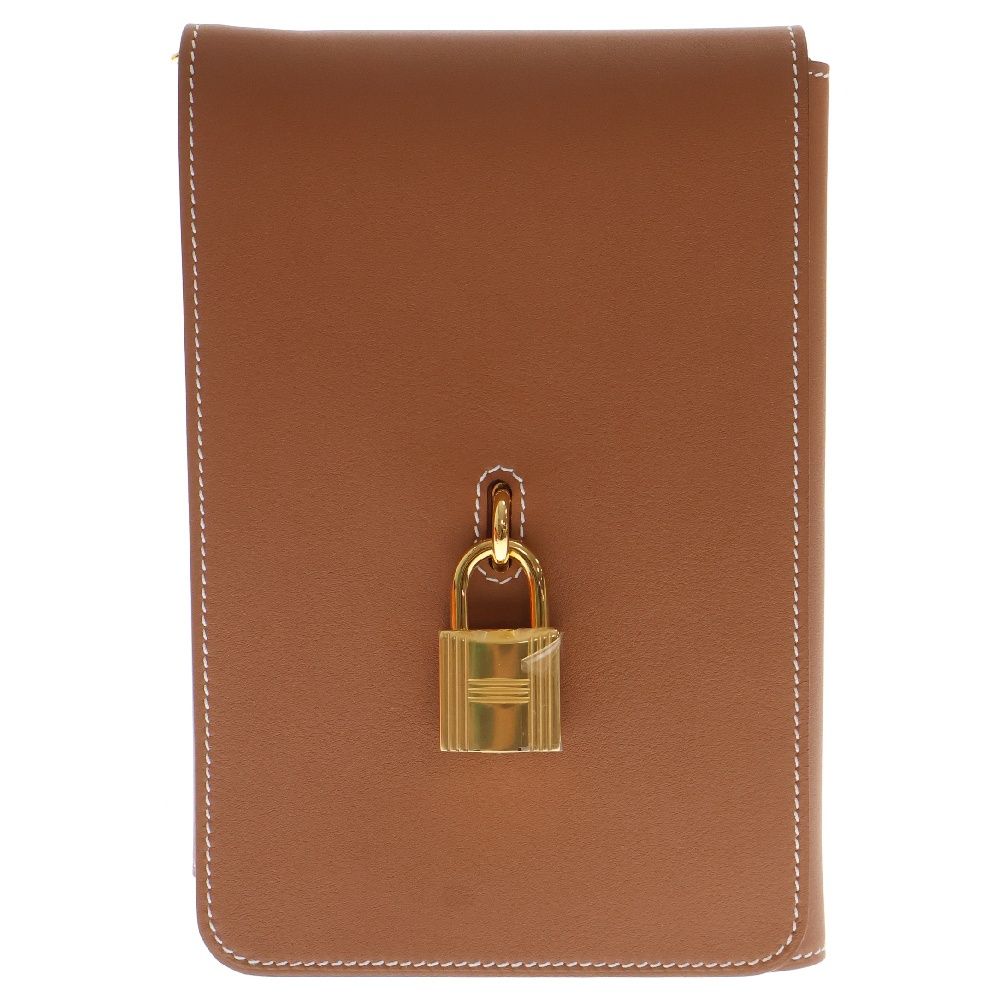 HERMES (エルメス) カルネ シークレット レザー 手帳型ケース ゴールド 