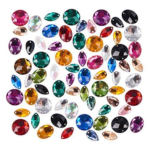 10色 40種 80個 PH PandaHall 約80個/セット ラインストーン 4種 デコパーツ 2穴 アクリル 縫製フラットバック カボション レジン封入 デコ素材 手芸用 クラフト ジェリー用 アクセサリーパーツ 手
