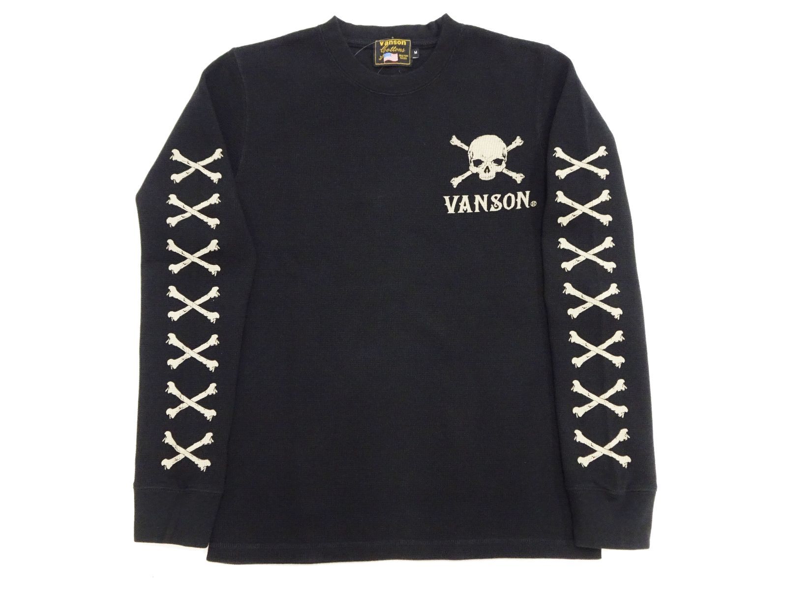 バンソン サーマル ロンT VANSON ワッフル長袖Tシャツ クロスボーンスカル NVLT-2408 黒 新品 アメカジショップ