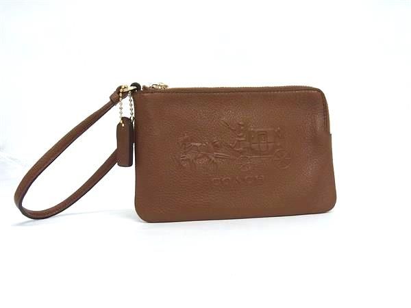 ■美品■ COACH コーチ 52500  エンボスド ホース アンド キャリッジ レザー マルチポーチ 小物入れ レディース ブラウン系 DJ4723
