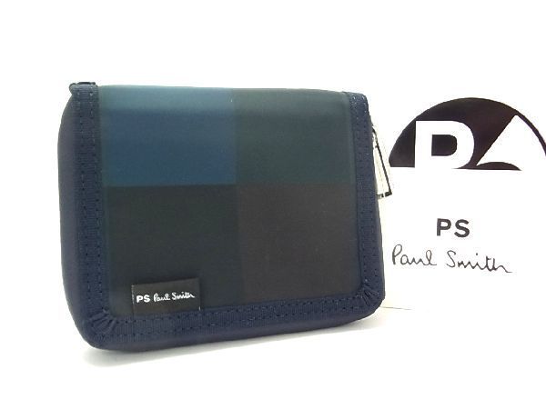 ■新品■未使用■ PS Paul Smith ピーエスポールスミス ナイロン ラウンドファスナー 財布 ウォレット メンズ ネイビー系 BG1594