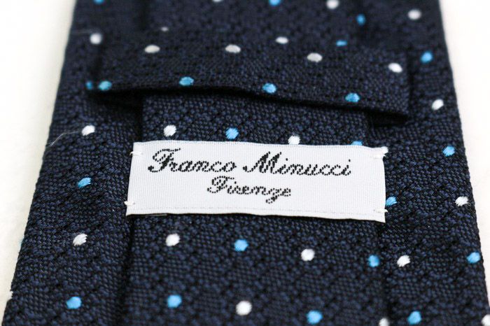 フランコミヌッチ シルク 小紋柄 タイ ほそ ネイビー Franco Minucci