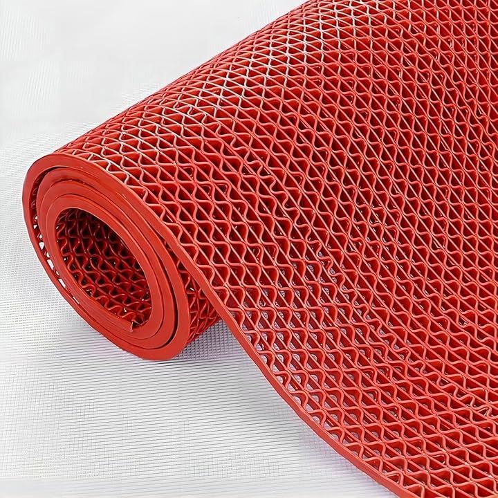 PANCY 業務用滑り止めマット PVC ゴムマット 歩行滑り止めマット 厚さ4.5mm 透水マット 穴あき 風呂マット プール下マット 玄関マット 屋外 抗菌 速乾 レッド 1.2x15m