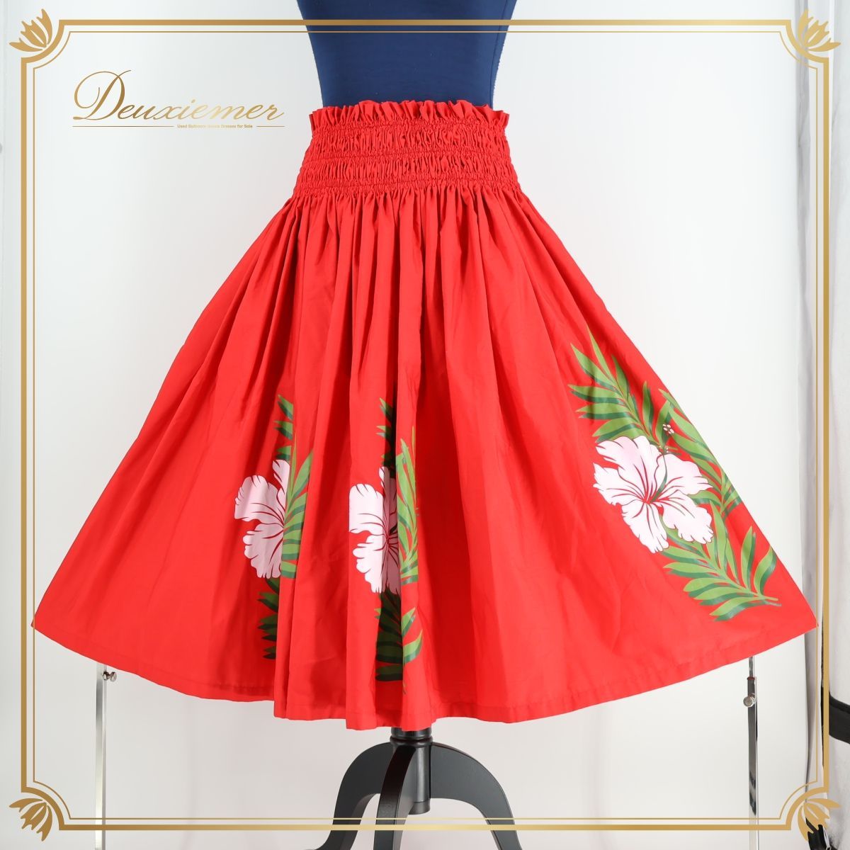 【美品 日本製 フラダンス衣装】レッド Paondor パンドール ワンピース ドレス 赤 レース 花柄 光沢 上品 ハワイアン アロハ 楽天ランキング1位】 美品 日本製フラダンス衣装】赤 ドレス