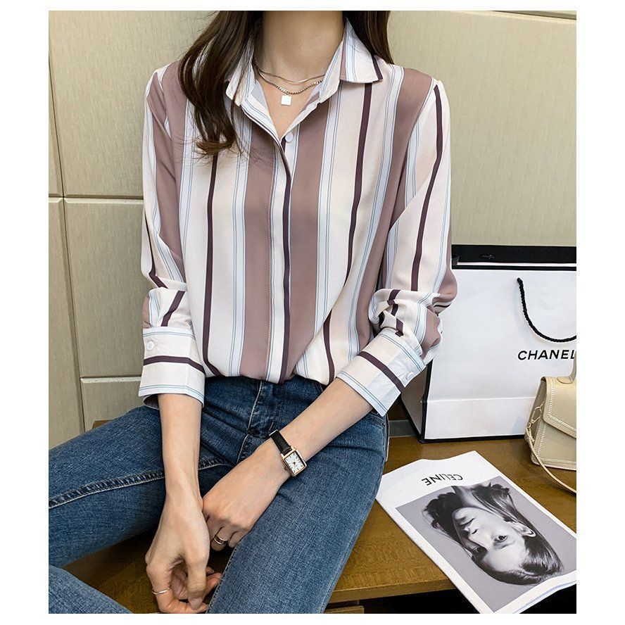 シャツ ブラウス 40代 レディース 春夏 前開き ストライプ 長袖 通勤 韓国風 シフォン 白 トップス オフィス きれいめ 50代 30代 オシャレ 大人 ゆったり ブラウス レディース きれいめ 40代 春秋 上品 無地 長袖