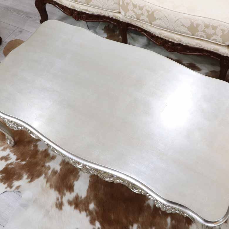 イタリア リビングテーブル シルバー 109cm 完成品 猫脚 長方形