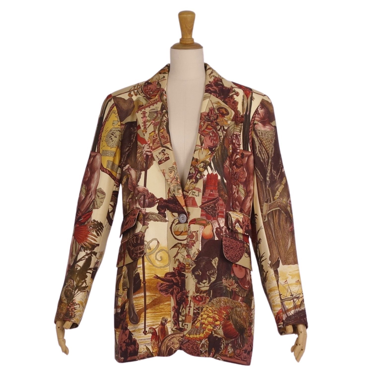 Vintage エルメス HERMES ジャケット テーラード 総柄 シルク ア