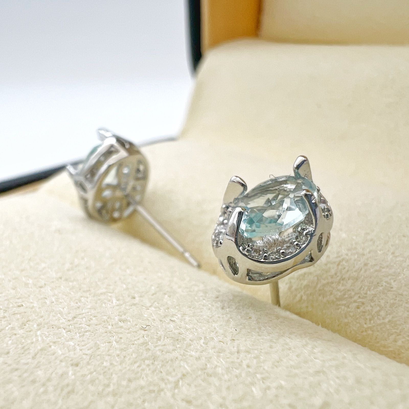 G074 ピアス アクアマリン プラチナ K18 プレゼント 金属アレルギー 