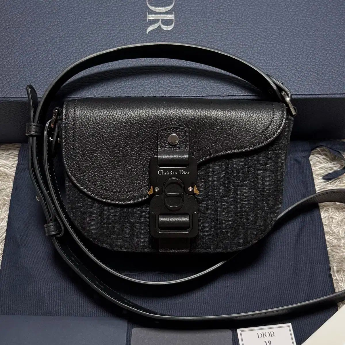 OS Dior ディオール オブリーク ミニ サドルバッグ フラップ メッセンジャーバッグ クロスバッグ ブラック