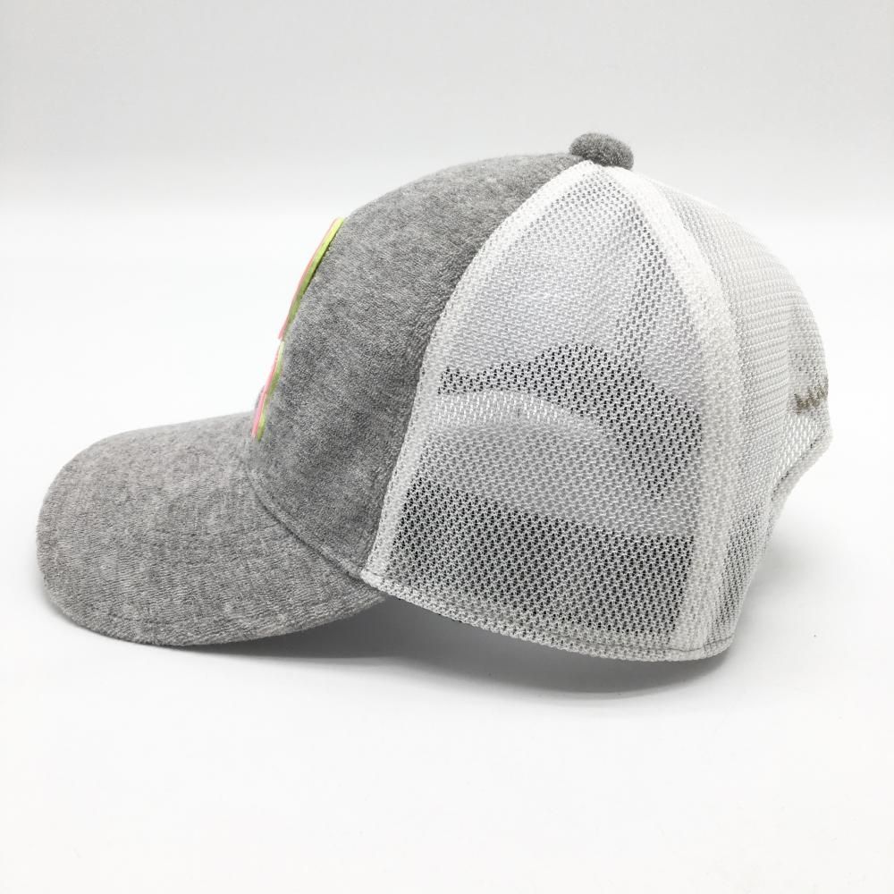 超 マークアンドロナ メッシュキャップ 杢グレー×ピンク×白 立体ロゴ 一部パイル地 M ゴルフウェア MARK＆LONA
