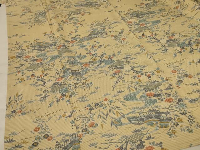 平和屋着物＊夏物 小紋 絽 風景草花文 正絹 逸品 AABA6543jd