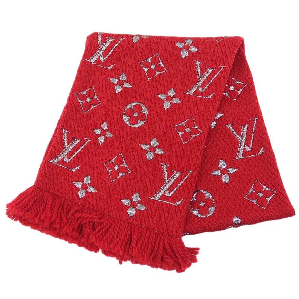 本物保証 ルイヴィトン LOUIS VUITTON モノグラム エシャルプ ロゴマニア シャイン M75832 マフラー ウール レッド