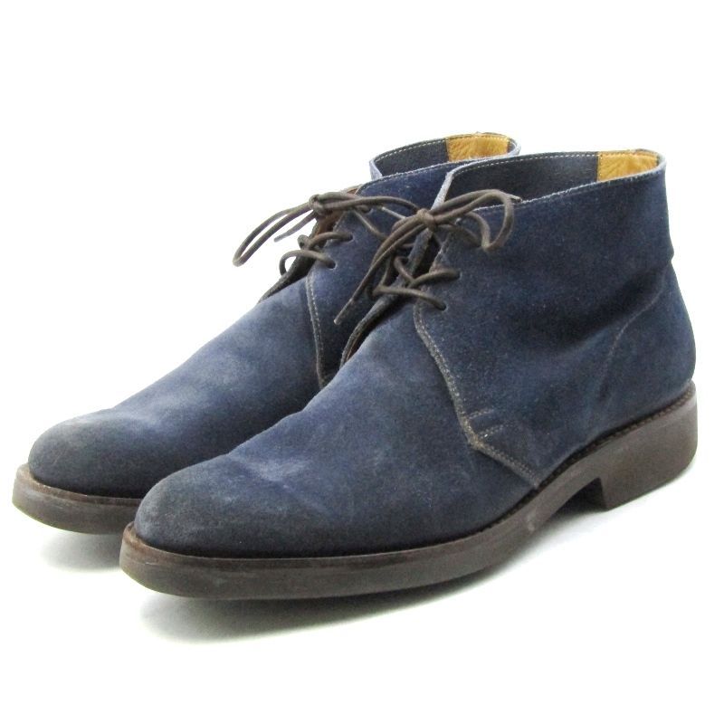 CROCKETTu0026JONES クロケットu0026ジョーンズ UK6E アンラインド チャッカブーツ CHUKKA 8489 スエード ガムライトソール ネイビー 10007417