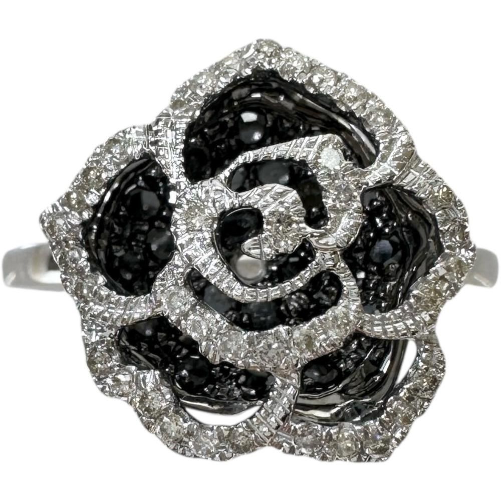 15.5号 薔薇 バラモチーフ ダイヤモンド ブラックダイヤモンド 0.50ct リング 指輪 K18WGホワイトゴールド 18金 3.3g レディース 真子質店 NN