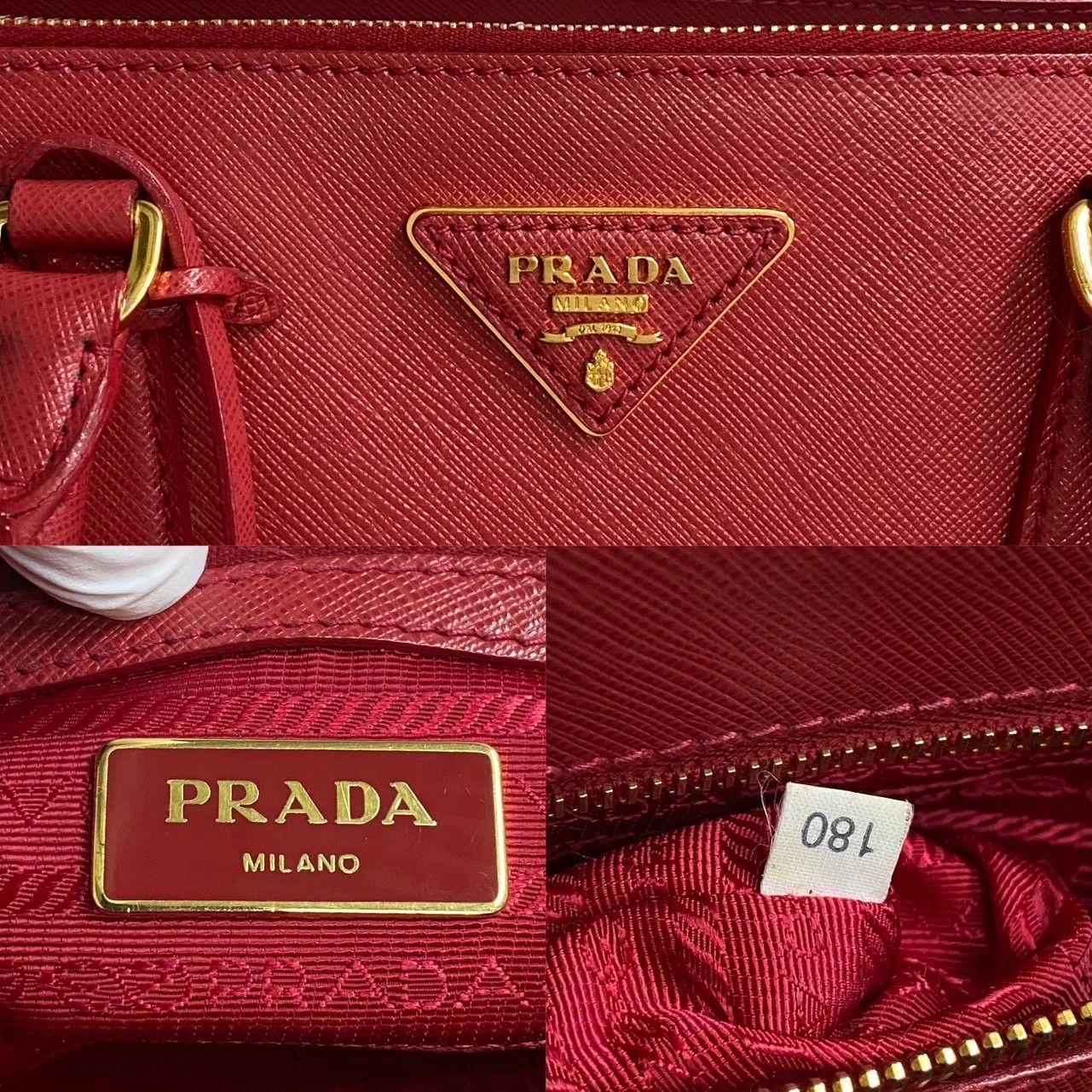 PRADA プラダ トートバッグ サフィアーノレザー レッド 三角ロゴ