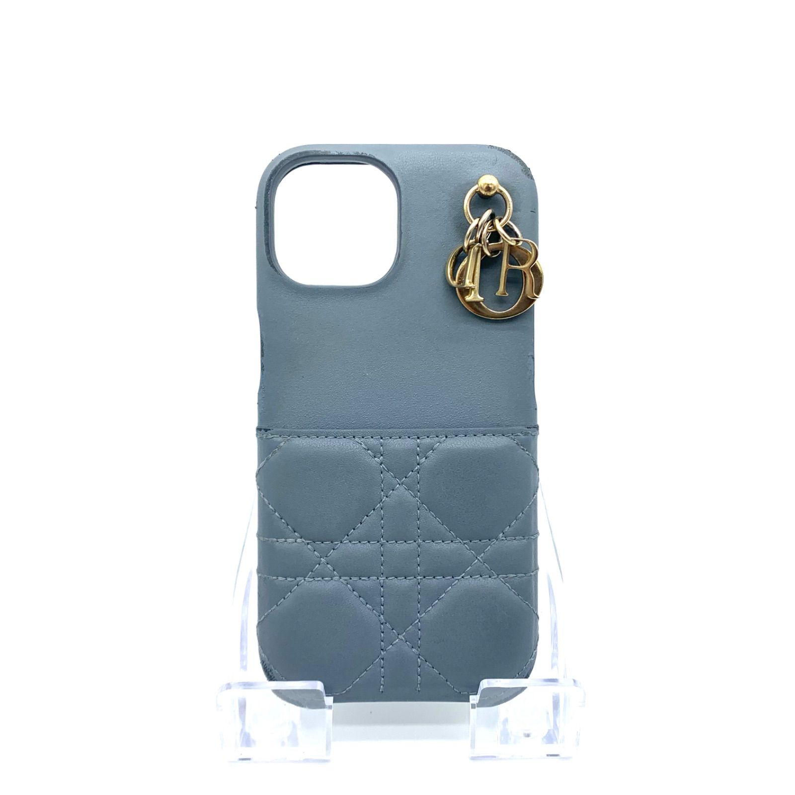 【美品】クリスチャンディオール iPhone14ケース シルバー カナージュ Christian Dior iPhone ケース レザー キルティング カナージュ