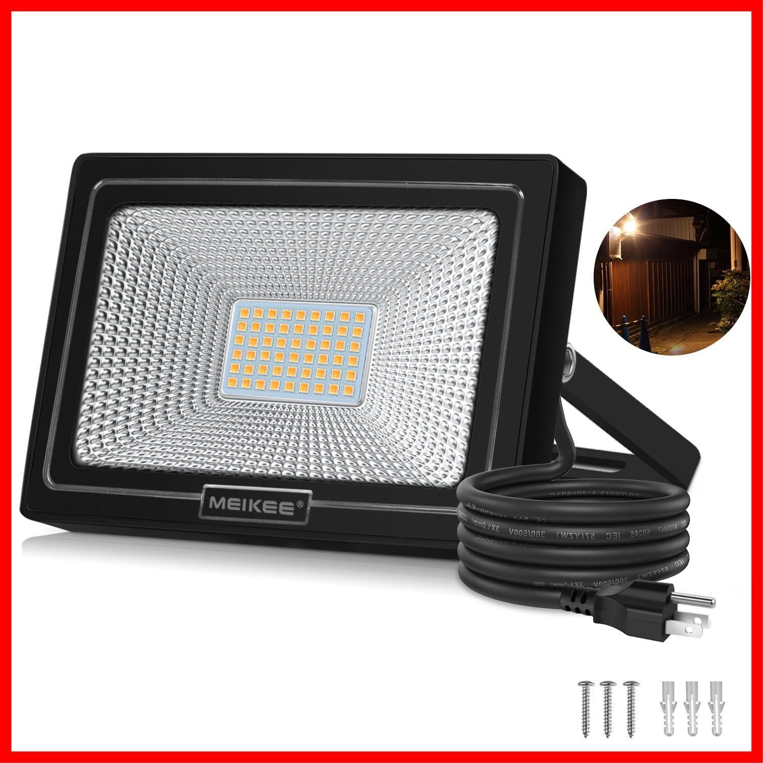 【新着商品】3000K 4800LM IP66防水 フラッドライト電球色 看板灯 照明器具 LED投光器 作業灯 駐車場 50W 玄関灯 倉庫 MEIKEE ガレージ（PSE認証済 2年間）