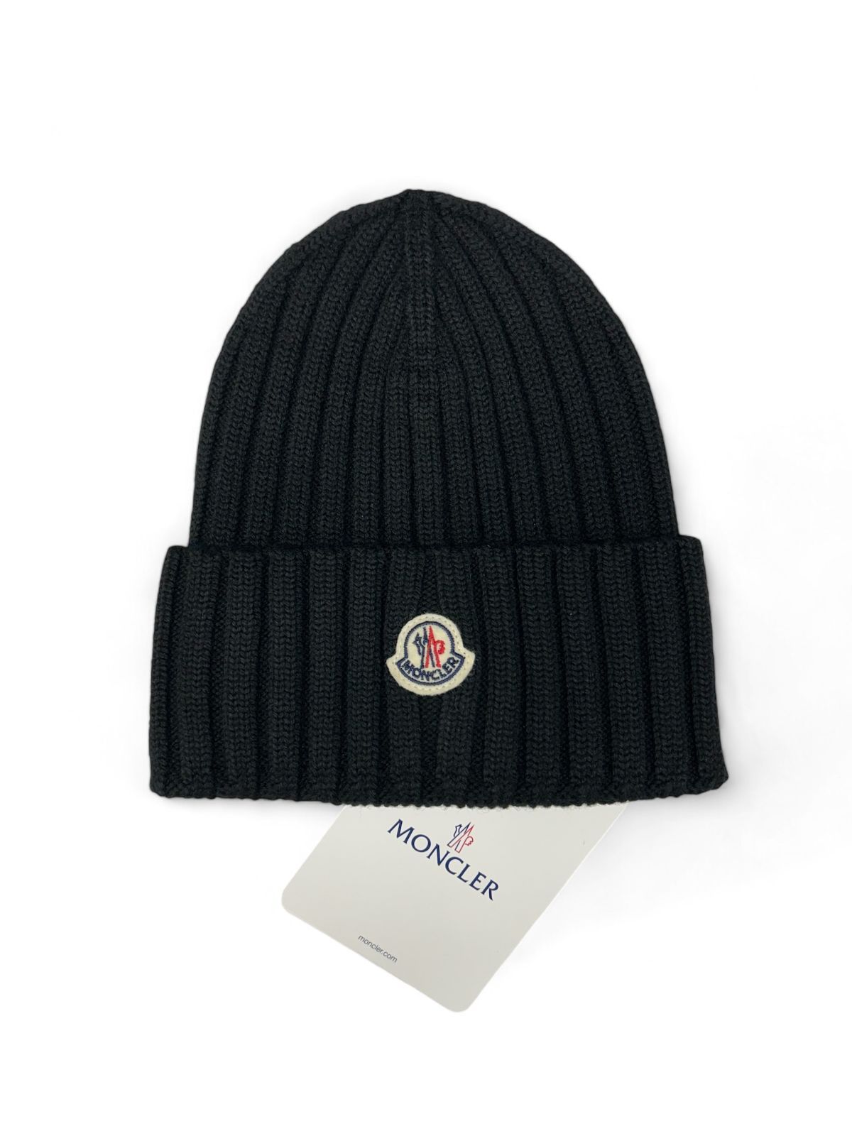 MONCLER ロゴパッチ 5ゲージ ウール ニットキャップ ビーニー 新品 MONCLER ロゴパッチ 5ゲージ ウール ニットキャップ