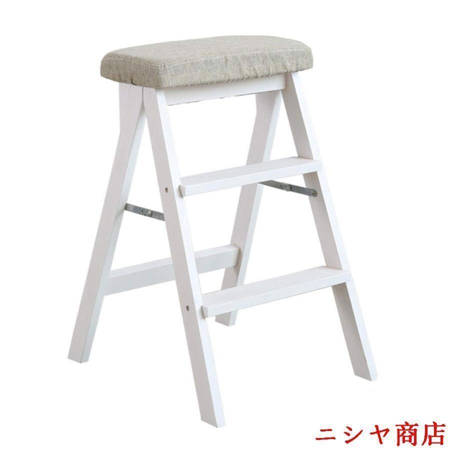 ステップスツール ハイスツールチェア 階段椅子席 ソリッドウッド折りたたみ脚立ステップスツールポータブル家庭用はしごチェアキッチンクリエイティブ多機能階