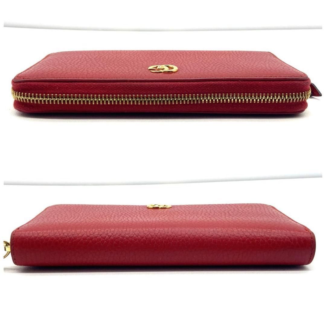 ✨極美品✨GUCCI 　マーモント　長財布　ラウンドファスナー　シボ革　レッド ✨極美品✨GUCCI マーモント 長財布 ラウンドファスナー シボ革