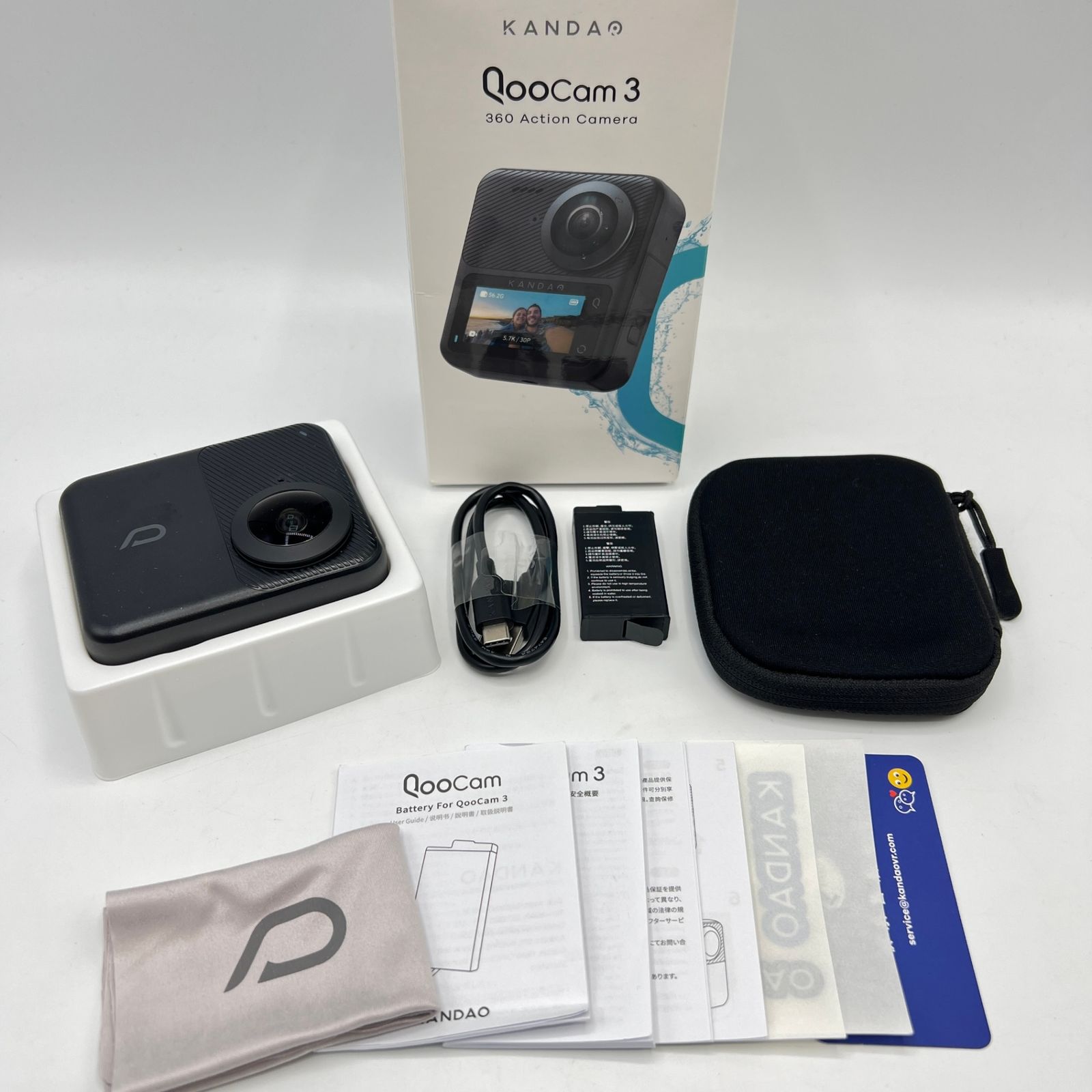 KANDAO QooCam 3 QCM0301 予備バッテリー付き 5.7K撮影 プレビュースクリーン搭載 手ブレ補正対応 360度アクションカメラ カンダオ 本体