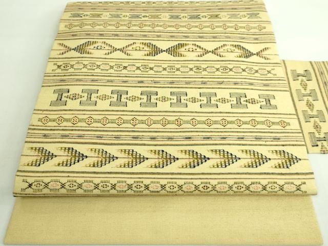 平和屋着物■極上　本場琉球　読谷山花織　紬地　九寸名古屋帯　桑染色地　逸品　DZAA7762kh5 平和屋着物□極上 本場琉球 読谷山花織 紬地 九寸名古屋帯 桑染色地