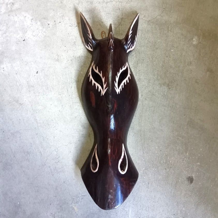 壁掛け オブジェ アニマル マスク インテリア 動物 壁 木彫り お面 馬