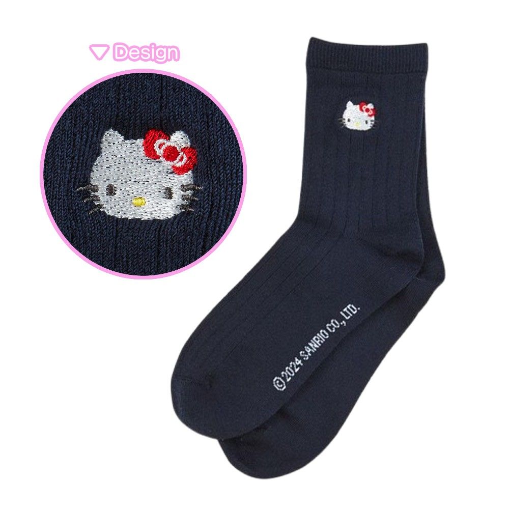 サンリオ ソックス 刺繍 靴下 くつした 23 24 25 cm ショート丈 クルー  
