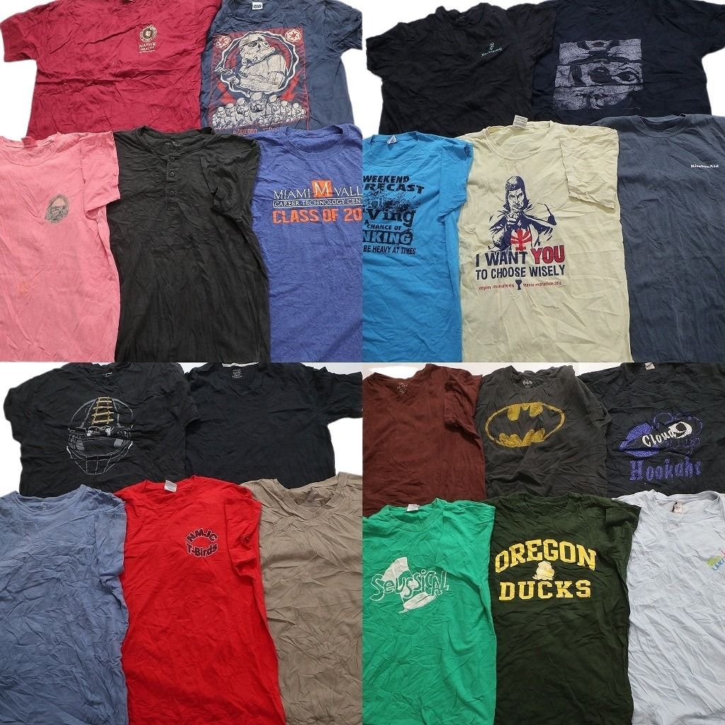 古着卸 まとめ売り カラーmix プリント 半袖Tシャツ 21枚セット (メンズ L /XL ) ボディプリント バットマン ヘンリーネック 映画 MT5267
