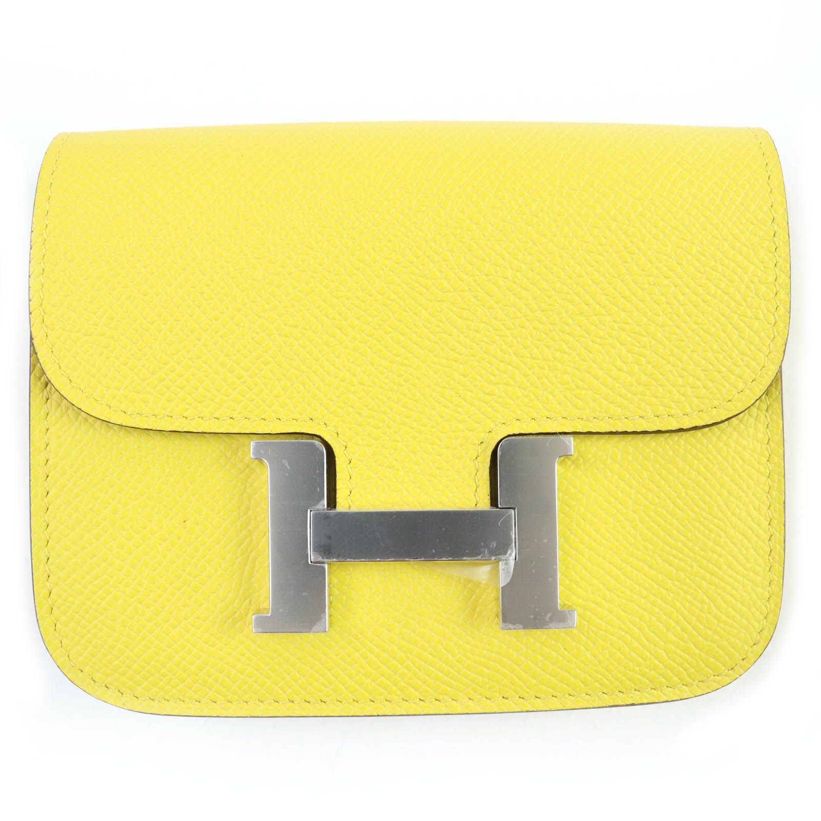 ♥品 HERMES エルメス コンスタンススリム ヴォーエプソン ジョーヌナプル シルバー金具 コンパクトウォレット 財布 W刻印 箱 保存袋付き フランス製 レディース