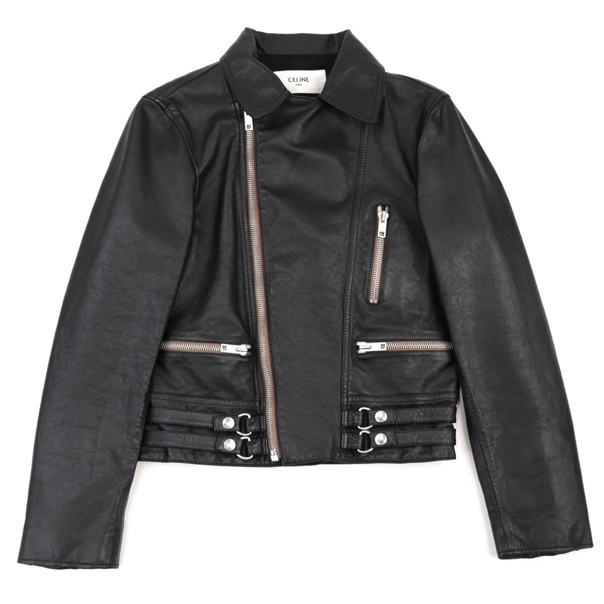 美品 セリーヌ 20SS ウォッシュドカーフスキン レザーライダース