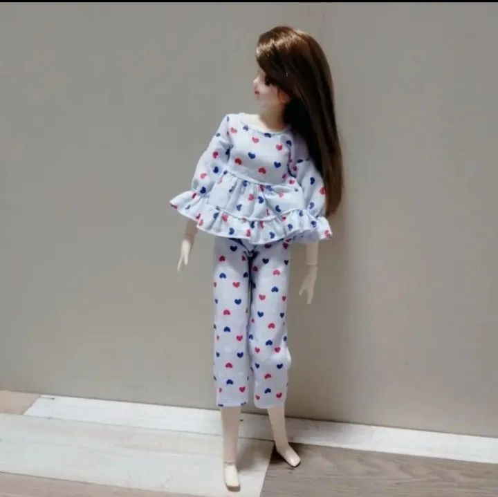 23】パジャマ上下セット ハート柄 赤 青 白 水色 リカちゃん 服