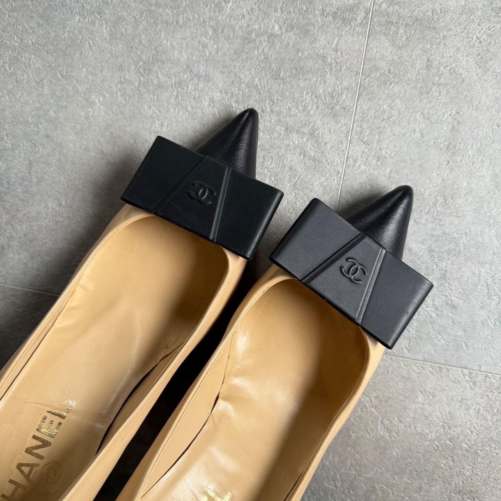 【正規品】CHANEL シャネル　パンプス　ココマーク　りぼん CHANEL シャネル リボンパンプス ココマーク バイカラー ポイン
