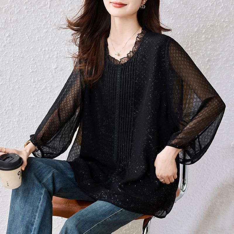 赤字覚悟!ブラウス レース レディース 春服 春夏 レースブラウス プルオーバー フォーマルシャツ着痩せ ブラック 黒 きれいめ40代50代 オフィスブラウス 楽天市場】ブラウス レディース 春 夏 春夏 黒 白 無地 長袖