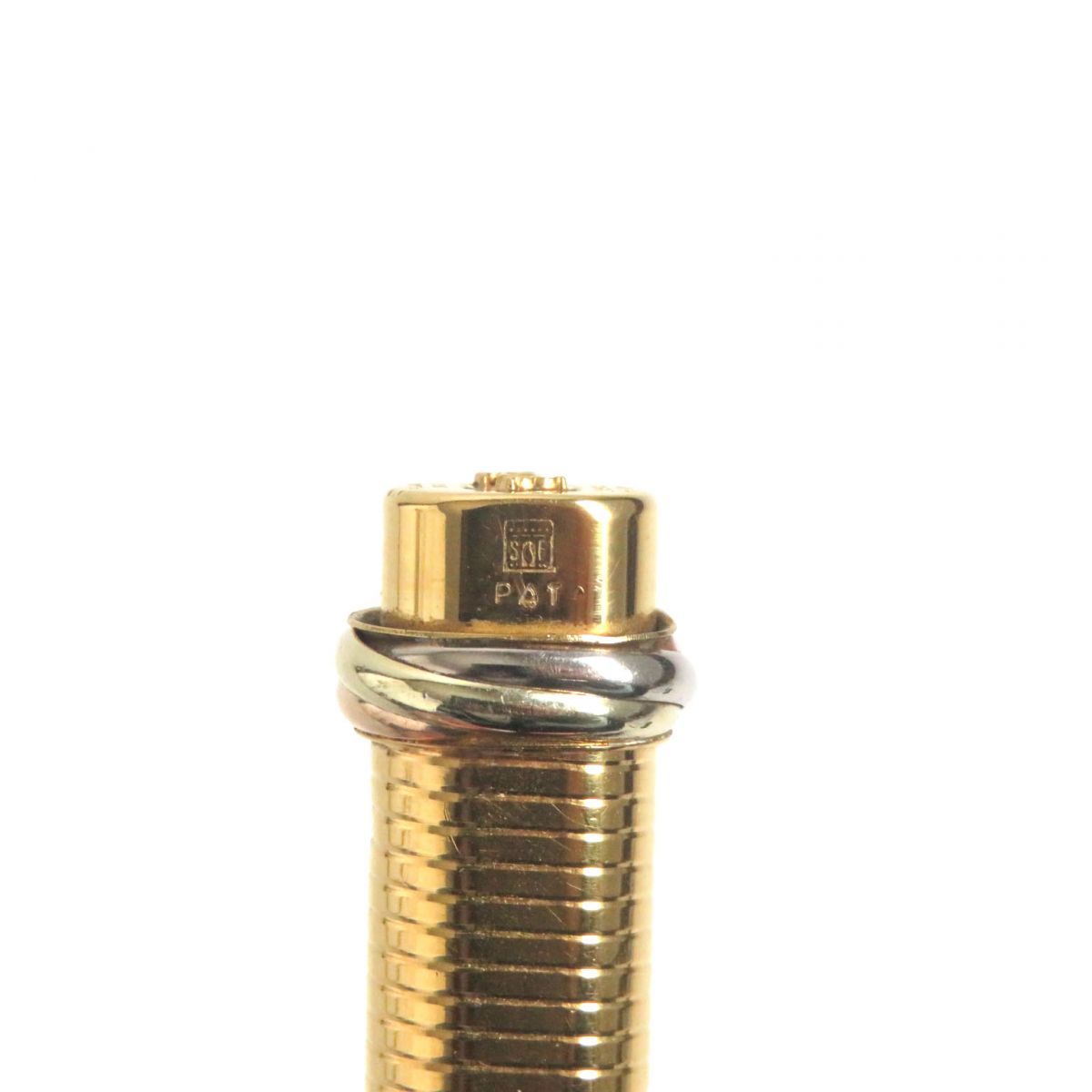 Cartier - 良品▼Cartier カルティエ トリニティ ヴィンテージ ボーダー柄 キャップ式 ボールペン ゴールド フランス製 良品▽Cartier カルティエ トリニティ ヴィンテージ ボーダー柄